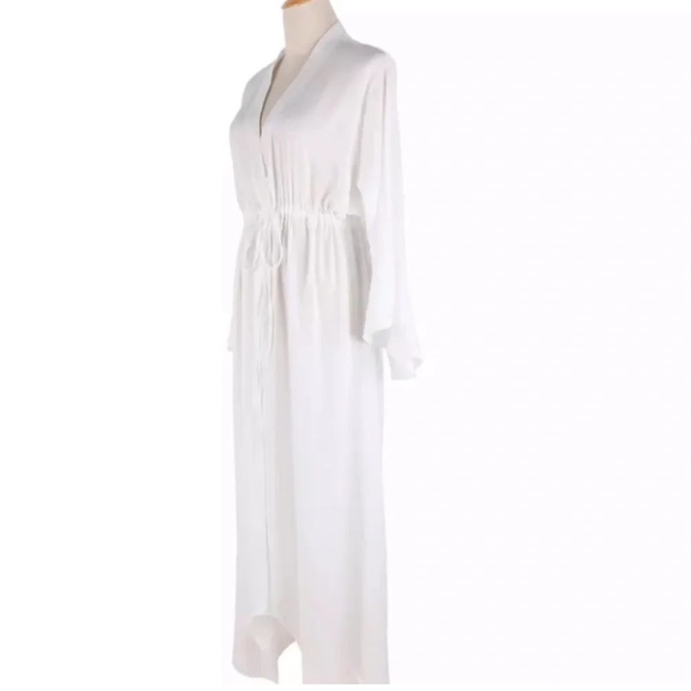 New Summer Bohemian White Gauzy Beach Long Maxi Dress Kimono - Picture 14 of 15
